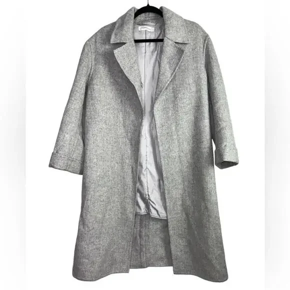 Blossom H Company l Light Gray Open Front Long Wool Coat Large - Picture 1 of 9